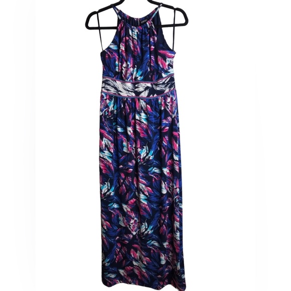 NEW Roz & Ali MultiColor Floral High Neck Sleeveless Maxi Dress Size 4 Petite - Picture 1 of 7